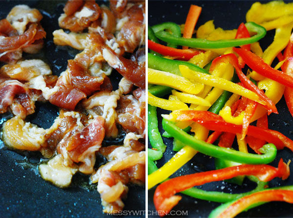 Cook Meat and Bell Peppers